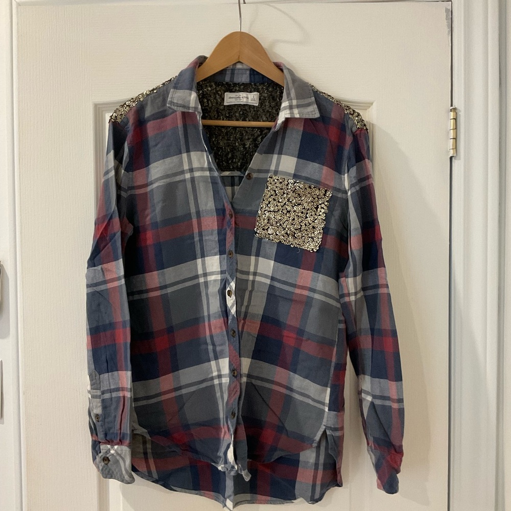 Abercrombie size s Plaid Button-Up Shirt with Sequin Details